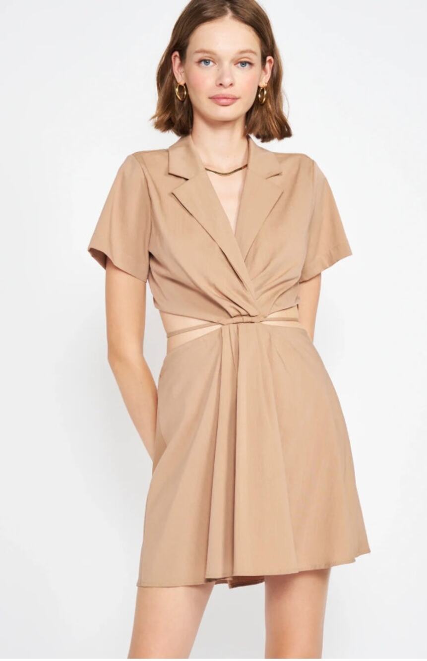 En Saison Beverly Mini Dress in Tan size M